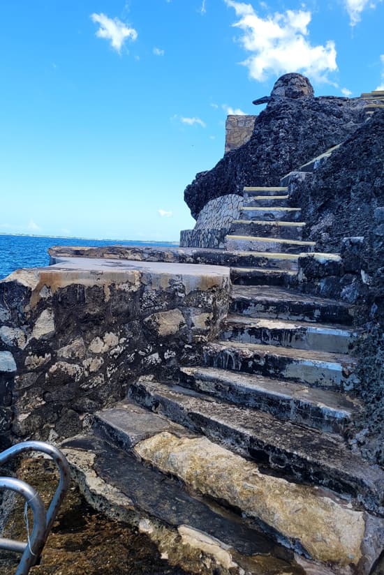 Stone steps winding down the cliff at Home Sweet Home Resort
